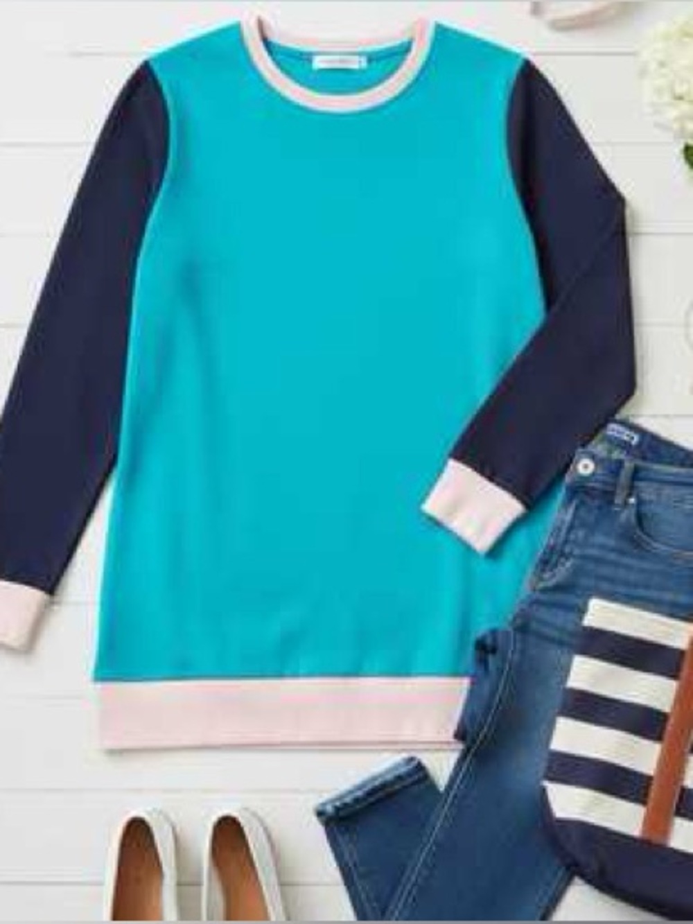 Lands’ End Blue Colorblock Serious Sweats Crewneck Sweatshirt Size XL